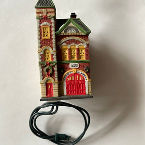 Red Brick Fire Station Lighted Ornament